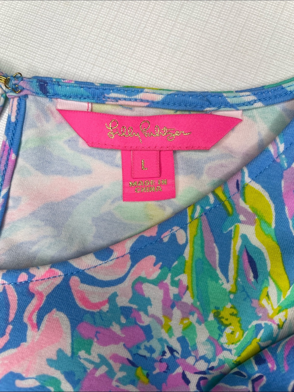 Lilly Pulitzer Blue Pink Tropical Print Romper Size L Ruffle Sleeve Keyhole Back - Picture 4 of 12